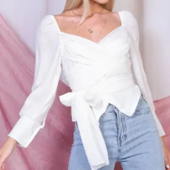 Top 10 👍 LILY LULU FASHION Wrap Over Button Front Blouse In White 👏