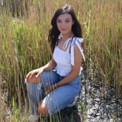 Outlet 💯 Shirred Tie Strap Top By Sarelli In White 😉