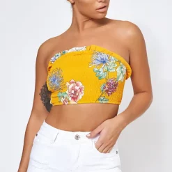 Best deal 😉 The Fashion Bible Bandeau Crop Top In Mustard Floral Print 🎁