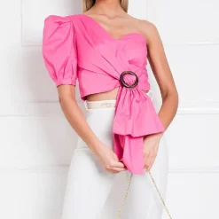 Coupon 🔔 IKRUSH Zahra One Shoulder Crop Top In Pink ⌛