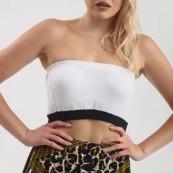 Budget 🔔 Oops Fashion Jersey Bandeau Crop Top In Monochrome ⌛