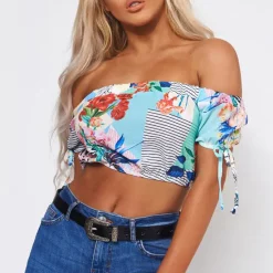 Deals 😀 The Fashion Bible Jana Blue Floral Bardot Crop Top 😉