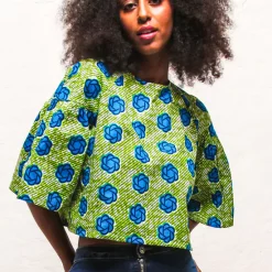 Wholesale 🤩 Agnes And Lola Teni Cropped Boxy Top In Green & Blue Floral Print ✔️
