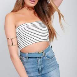Brand new 🥰 Oops Fashion Bandeau Crop Top In Monochrome Stripe ⭐