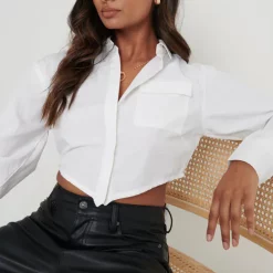 Best deal 😍 Pretty Lavish Rue Cropped Organic Cotton 👕 Shirt White 🎁