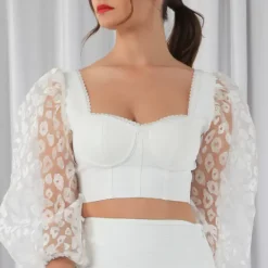 Flash Sale ⭐ Double Second Bandage Crop Top With Organza Sleeve 😍