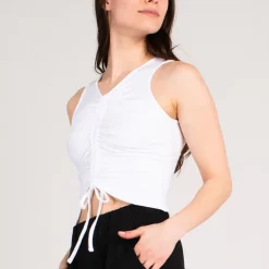 Wholesale ✔️ This Is Anyo Organic Ruched Front Crop Top White 😀