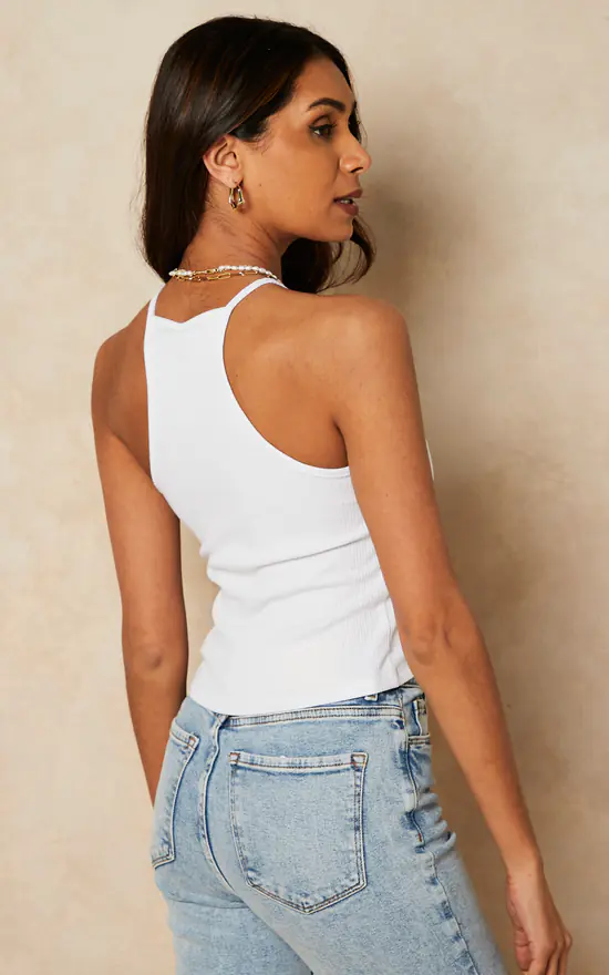 Coupon ๐ Pieces Ribbed Vest Top In White โญ - Image 4