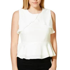 Coupon 🔥 Cutie London Sleeveless Panel Detail Peplum Top (White) 🧨