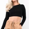 Deals 🎁 Pretty Moi Black Long Sleeve Basic Crop Top 👏