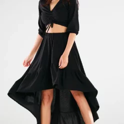 Coupon ⌛ AWAMA Short Blouse With A Drawstring At The Front In Black ✔️