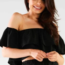 New 🤩 AWAMA Black Off Shoulder Top With Frills 💯