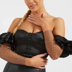Deals ❤️ Pretty Moi Black Corset Off The Shoulder Crop Top 🌟