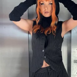 Best deal 😉 Goldie Pinstripe Tailored Vest Top In Black 😉