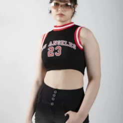 Flash Sale 💯 JustYourOutfit Black Cropped Ribbed Racerback Varsity Vest 🎁