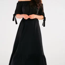 Flash Sale ⌛ AWAMA Spanish Style Blouse With Tied Sleeves In Black 😀