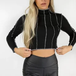 Brand new ✨ JustYourOutfit Black Overlocked Stitch Detail Long Sleeve Top 😀