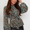 Best deal 🌟 Girl In Mind Kristen Tie Waist Top Green Mix Leopard 🔥