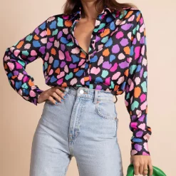 Cheap 🌟 Dancing Leopard Nevada Satin 👚 Shirt In Multi Cloud Recycled Materials 😀