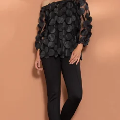 Outlet 👍 Klass Layered Circle Applique Mesh Top Black ✔️