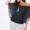 Cheap 🔥 KRISP Black Slub Chiffon Cape Top With Necklace 🔔