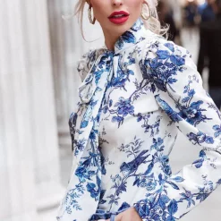 Wholesale 😀 Anne Louise Boutique Pussybow Blouse In Blue Orchid Print 🎉