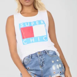 Best deal 🎁 Oops Fashion White Vest Top With Super Chic Slogan 🥰