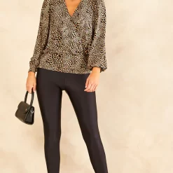 Best deal 👏 Blue Vanilla Wrap Front Geo Print Deep Hem Band Top 😀