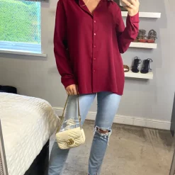 Top 10 ✨ HOXTON GAL Long Sleeves Relaxed Fit 👚 Shirt In Burgundy 🛒