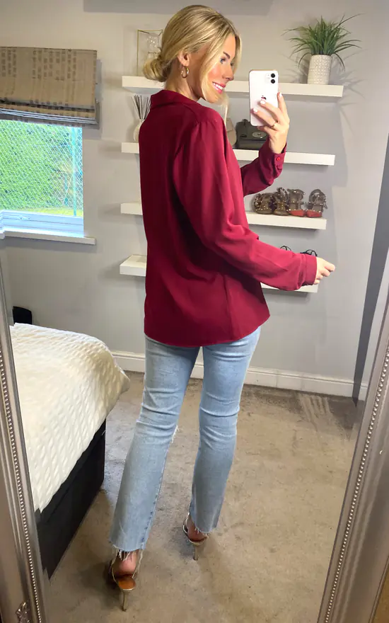 Top 10 ✨ HOXTON GAL Long Sleeves Relaxed Fit 👚 Shirt In Burgundy 🛒 - Image 4