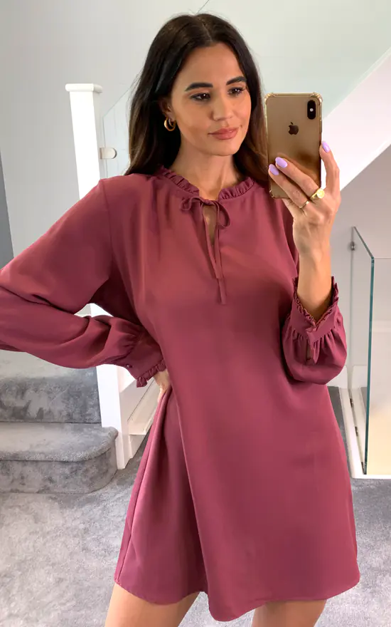 Buy 🎁 HOXTON GAL Oversized Tunic With Ruffle Neck Detailed In Royal Berry ⭐