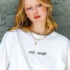 Promo 🧨 Rock On Ruby Evil Laugh Embroidered T 👕 Shirt In White 💯