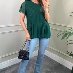 Top 10 💯 HOXTON GAL Short Sleeves Oversized Pleated Top In Green 🔔