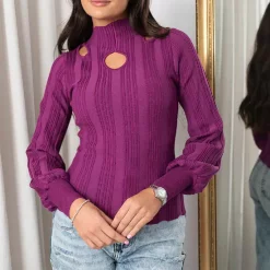 Best Pirce 🎉 IKRUSH Evelyn Knitted Top With Cut Outs Detail In Mauve 🤩