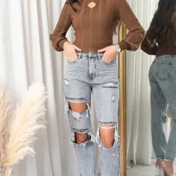 Wholesale 👍 IKRUSH Evelyn Knitted Top With Cut Outs Detail In Brown 👍