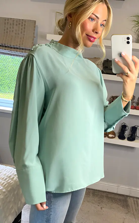 Coupon 🌟 HOXTON GAL High Neck Long Sleeves Relaxed Fit Top In Mint 🎉 - Image 3