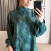 Best deal ✨ URBAN TOUCH Animal Print High Neck Long Sleeve Top Green 🤩