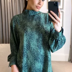 Best deal ✨ URBAN TOUCH Animal Print High Neck Long Sleeve Top Green 🤩