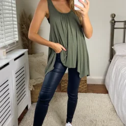 Outlet ❤️ Aftershock London Sleeveless Top With Asymmetric Hem In Khaki 😍