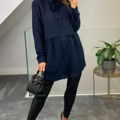 Wholesale 🤩 HOXTON GAL Oversized Tunic 👕 Shirt With Tie In Navy 😍