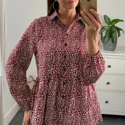 Best Pirce ✔️ TENKI LONDON Long Sleeve Leopard Ruffle Top 👚 Shirt Blouse In Maroon Red Going Out ⭐