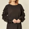 Best deal 😀 HOXTON GAL Crepe Black Oversized Top Sleeve Relaxed Fit 🎉