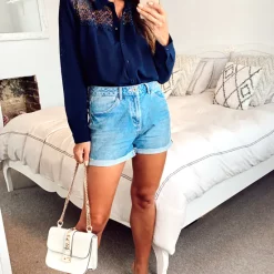 Best reviews of ❤️ HOXTON GAL Oversized 👚 Shirt With Lace Detail In Navy 🌟