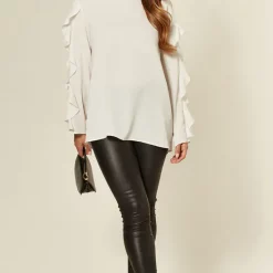 Best deal 🔔 HOXTON GAL Crepe White Oversized Ruffle Sleeve Relaxed Fit Top ❤️