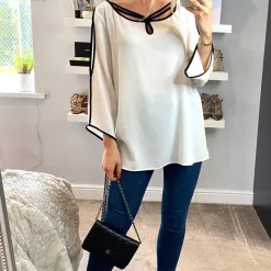 Wholesale 🎁 HOXTON GAL Oversized Crepe Top With Details In White 🔔