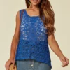 Buy 👍 CY Boutique Sleeveless Crochet Vest Top In Blue Floral Design 🛒