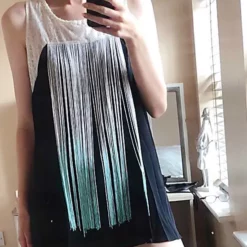 Cheap 🌟 CY Boutique Sleeveless Vest Top With Lace Detail And Fringing In Black/White 😀