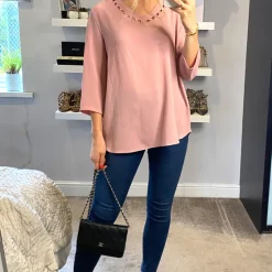Wholesale 🧨 HOXTON GAL Oversized Blouse With Collar Details In Pink ✔️