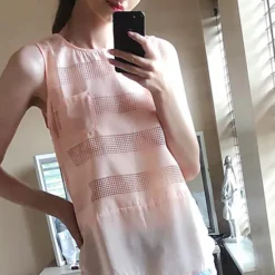 Coupon ✔️ CY Boutique Stripe Mesh Chiffon Vest Top In Pink 🎁