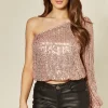 Best reviews of ⭐ HOXTON GAL Sequin One Shoulder Top In Pink 🔔